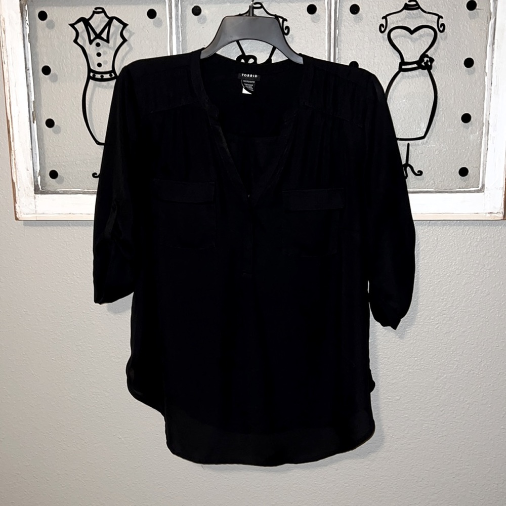 Torrid HARPER GEORGETTE PULLOVER 3/4 SLEEVE TUNIC BLOUSE sz 1
